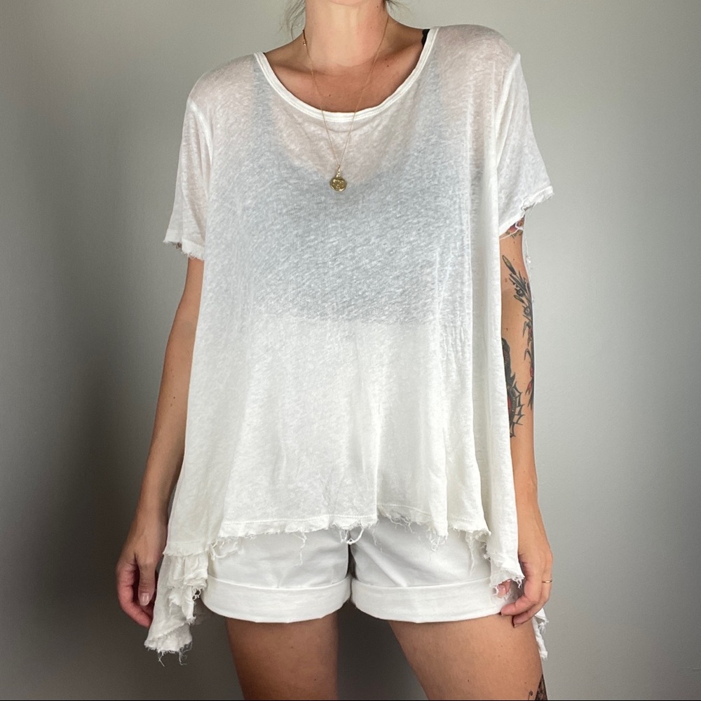 Free People Cream Short Sleeve Tee